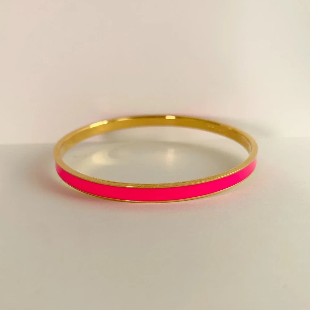 Kate Spade "Hot to Trot" Pink Gold Skinny‎ Bangle Bracelet Idiom - Picture 7 of 13
